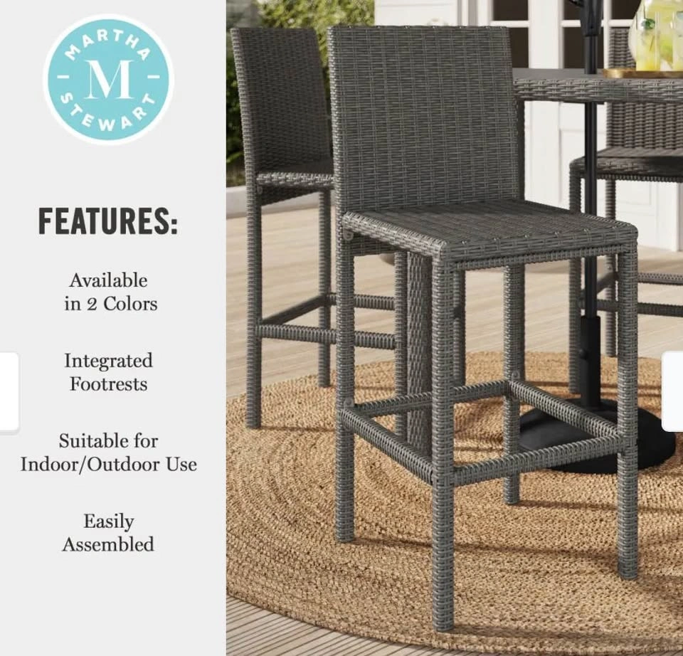 Martha Stewart Outdoor Wicker Bar Stools Gray Set of 2 NO TABLE - photo 5