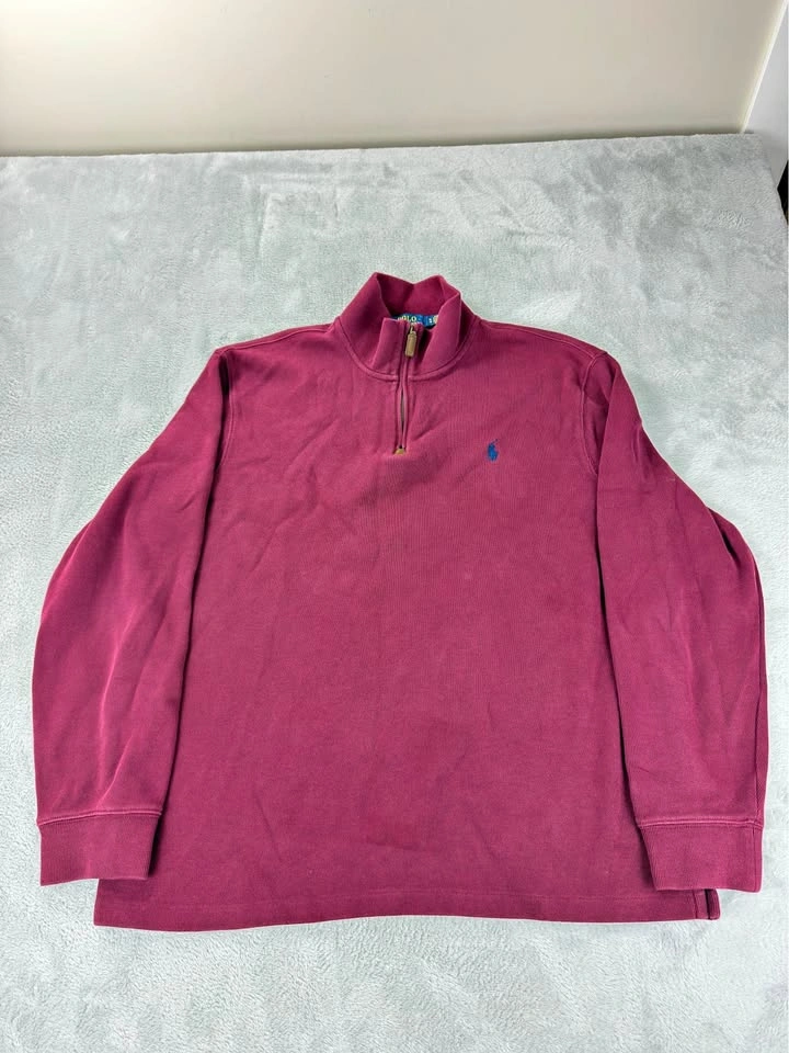 Polo Ralph Lauren Men's XL Red 1/4 Zip Cotton Sweater