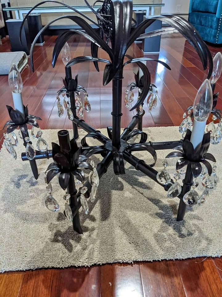 Vintage Chandelier with Crystals and Electric Candles