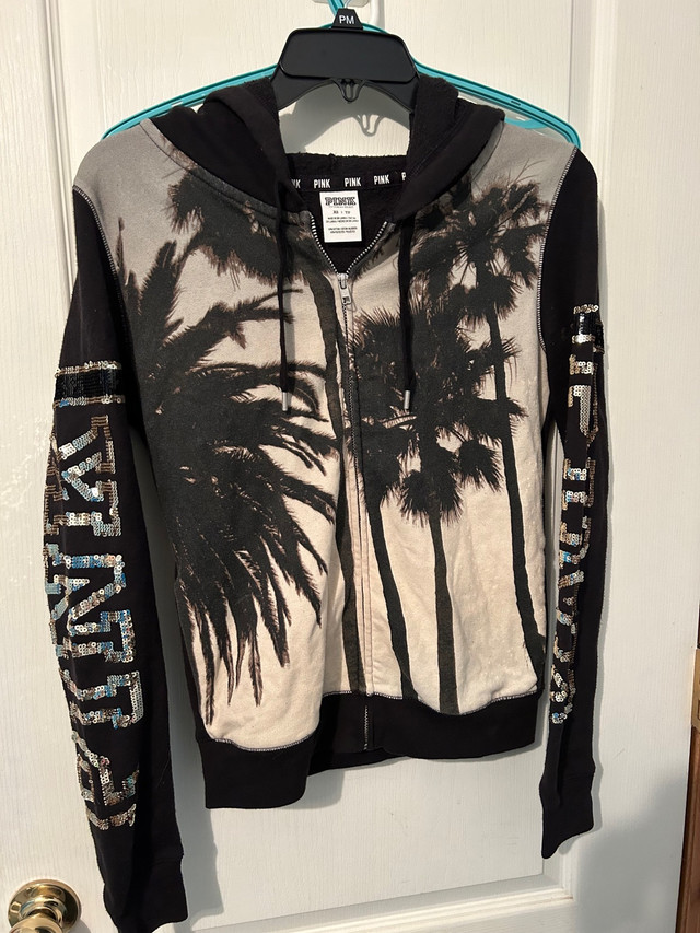 Victoria’s Secret pink golden palm tree black sweater