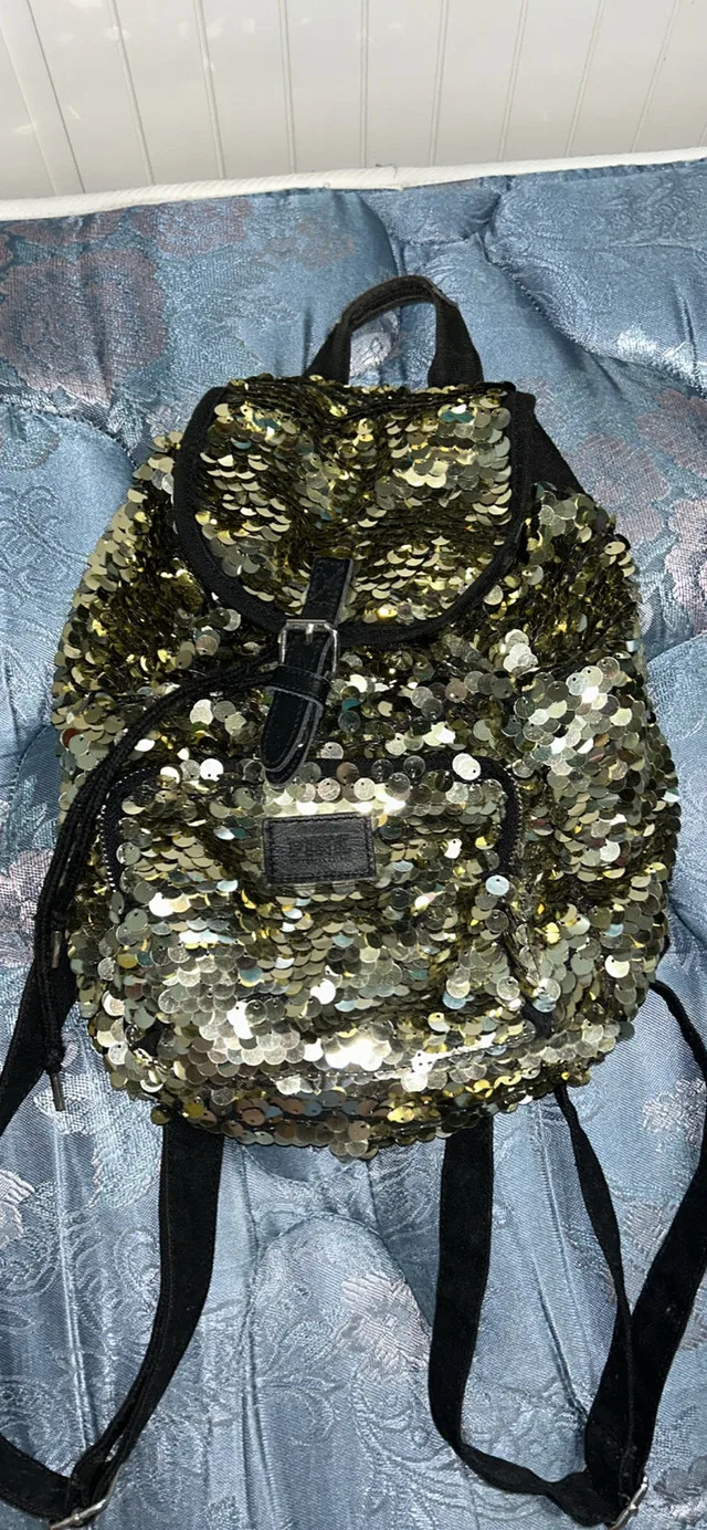 Vs pink gold sequin mini backpack