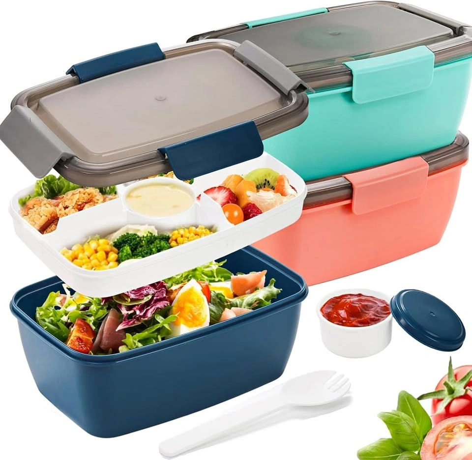 (3 Pcs) Salad Lunch Container with 4 Compartment Tray (68oz)