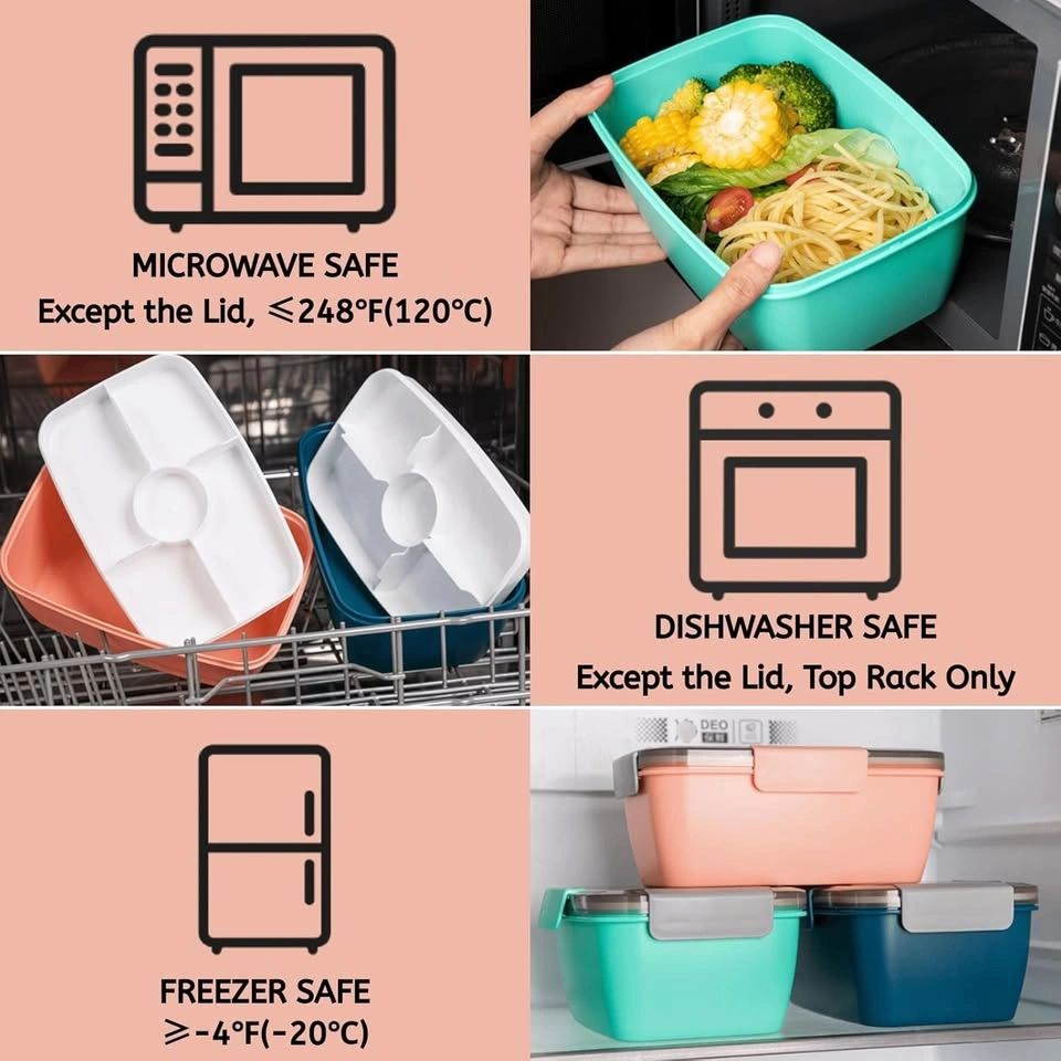 (3 Pcs) Salad Lunch Container with 4 Compartment Tray (68oz) - photo 5