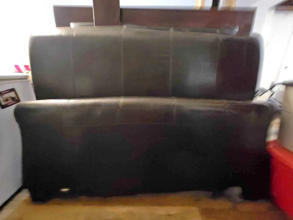 Queen Size Sleigh Bed - Dark Brown Faux Leather