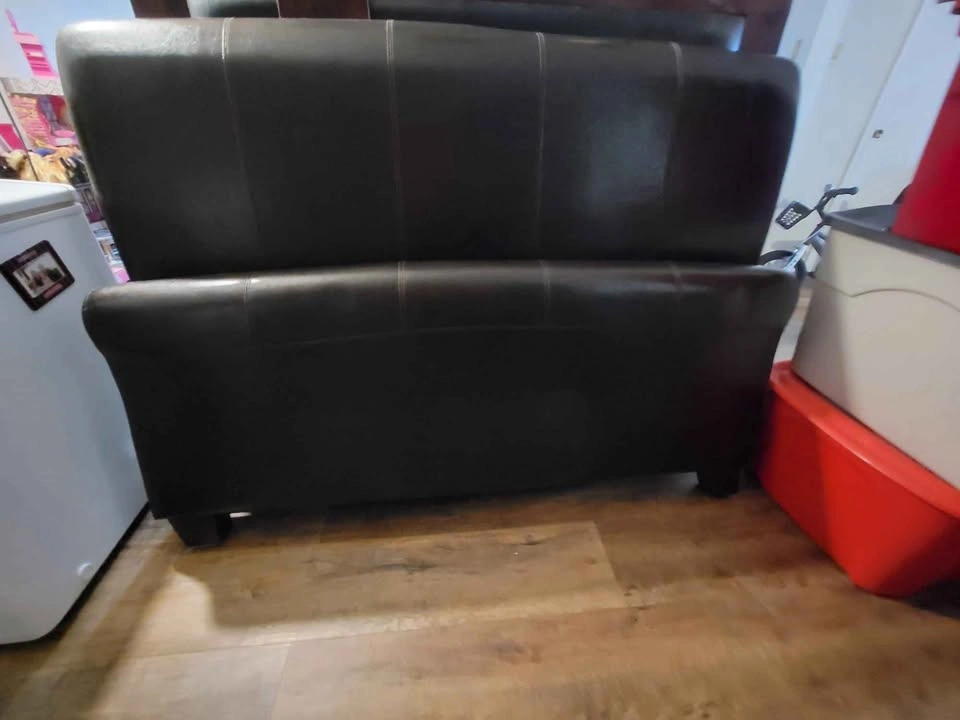 Queen Size Sleigh Bed - Dark Brown Faux Leather - photo 2