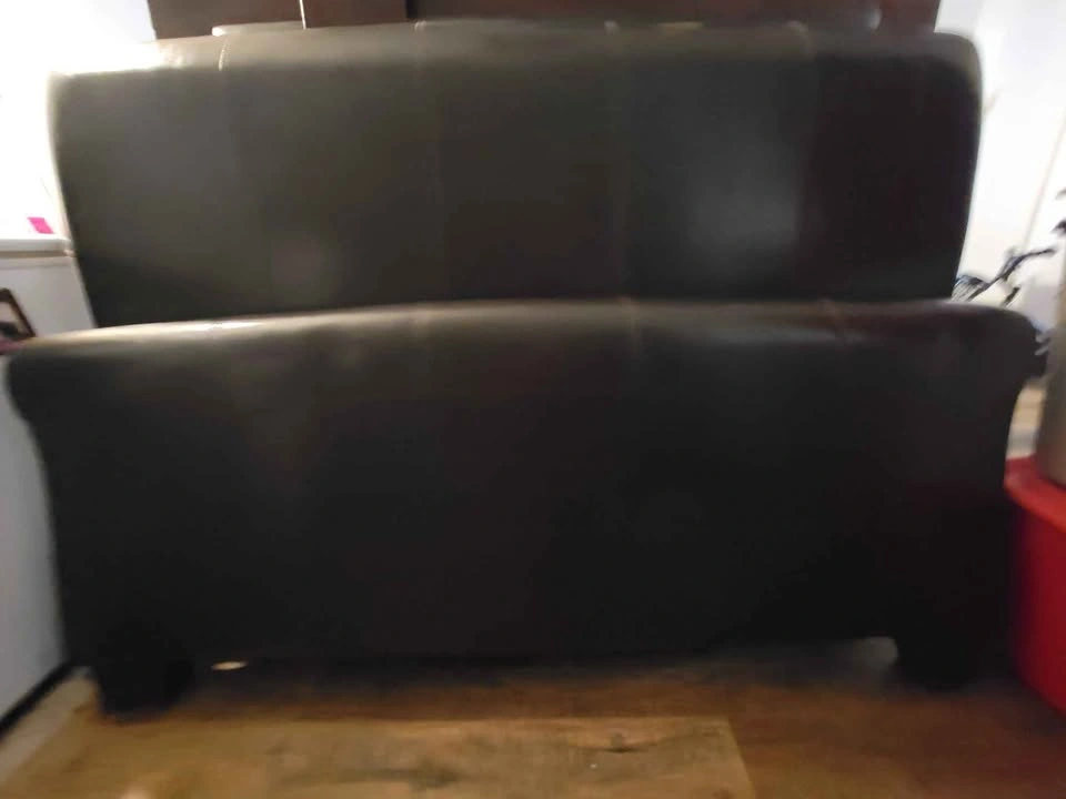 Queen Size Sleigh Bed - Dark Brown Faux Leather - photo 5