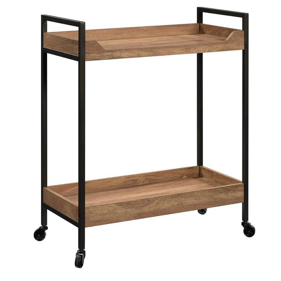 2-Tier Bar Cart – Rolling Serving Cart, Wood & Black Metal - photo 3