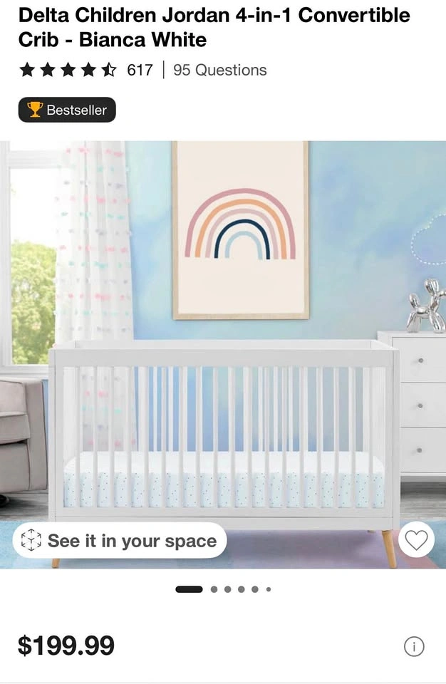 Delta Children Jordan 4-in-1 Convertible Crib - Bianca White
