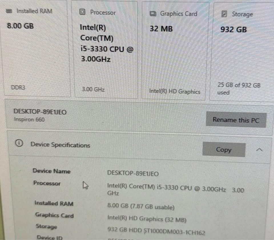 Dell Inspiron 660 Desktop PC Setup i5 8GB RAM 1TB HDD Monitor Ke - photo 2