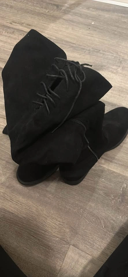 Black Faux Suede Knee High Boots - Size 8.5