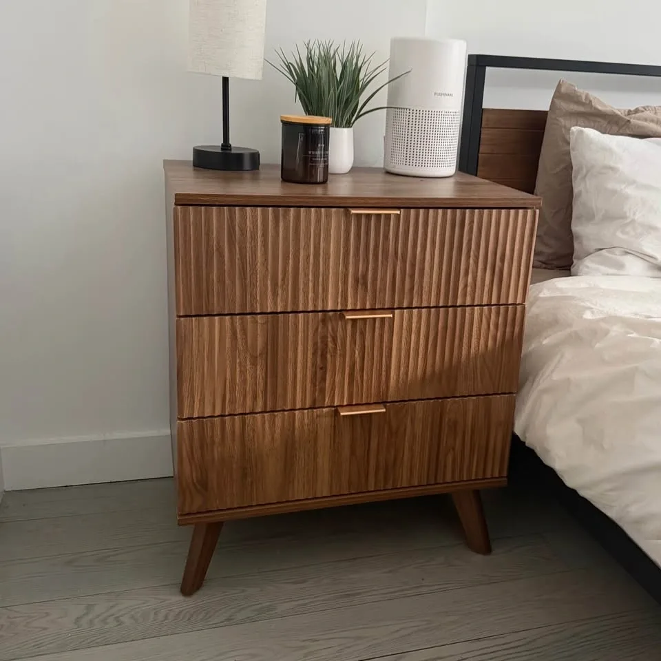 Modern Fluted 3-Drawer Nightstand – Walnut Finish - photo 2