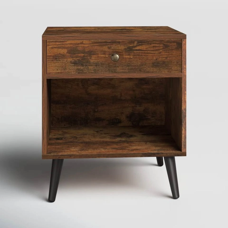 Brown Nightstand – 1 Drawer Bedside Table with Open Shelf - photo 4