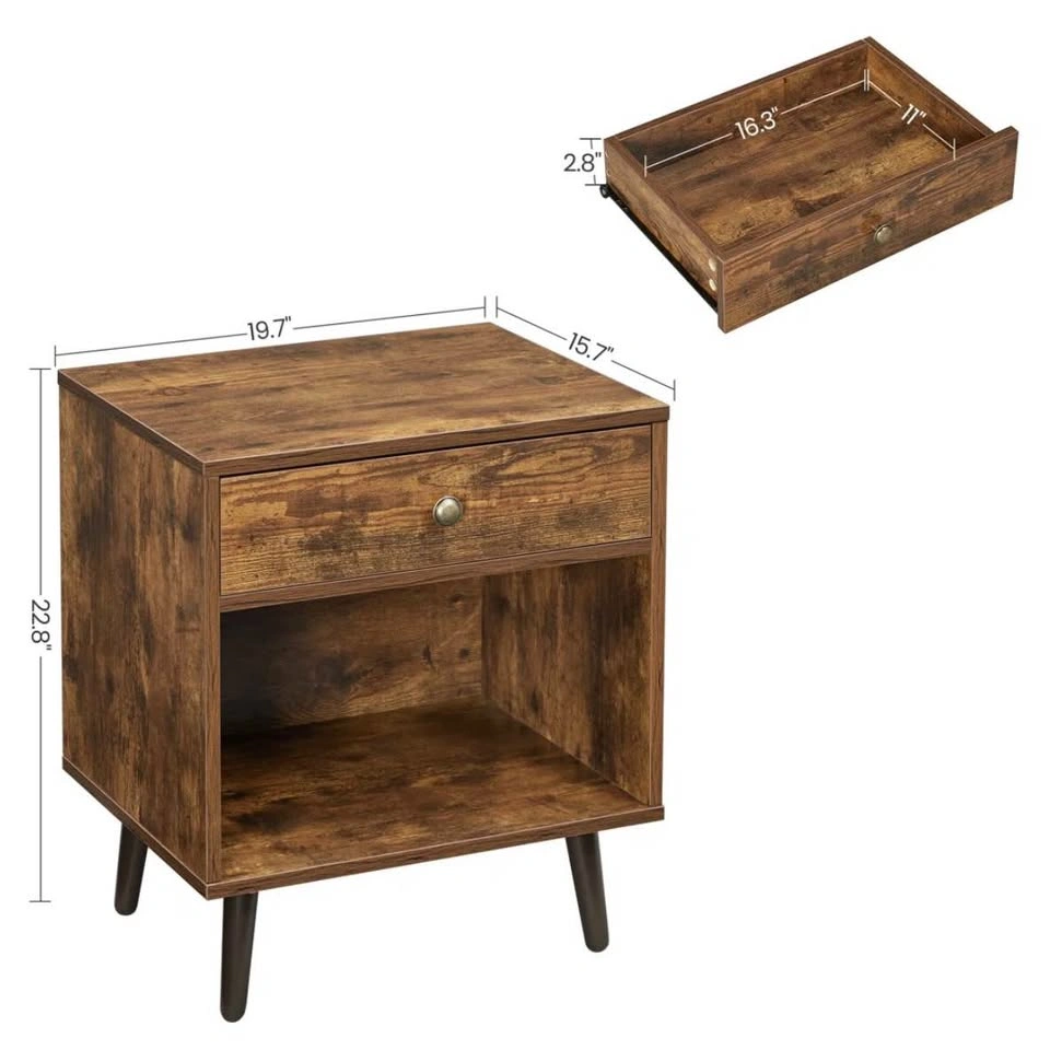 Brown Nightstand – 1 Drawer Bedside Table with Open Shelf - photo 5