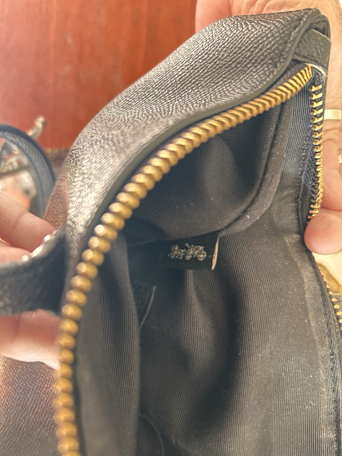 Coach Black Pebbled Tote Bag Gold Hardware Scarf Accent - photo 2