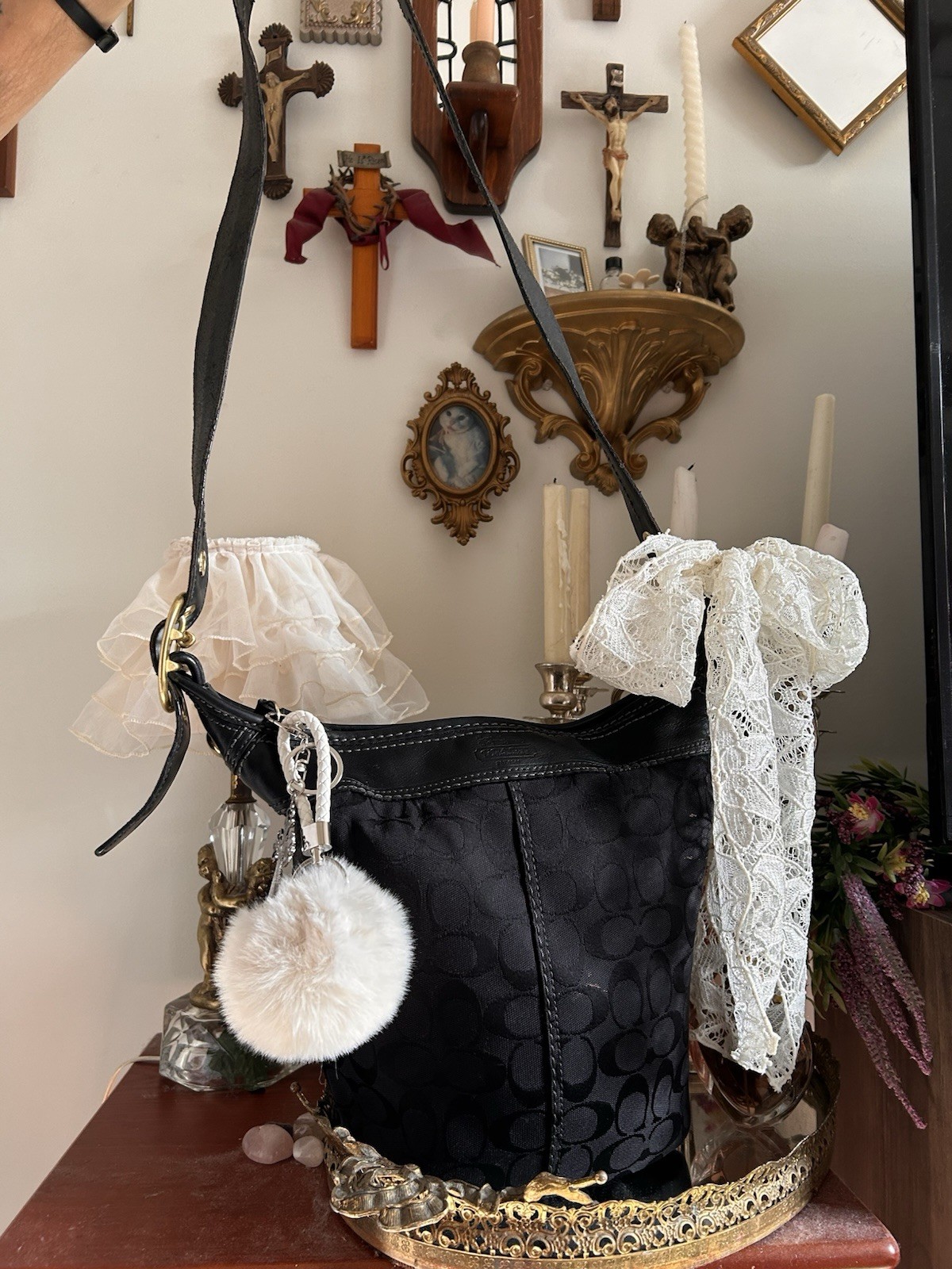 Coach Signature Black Crescent Hobo Shoulder Bag