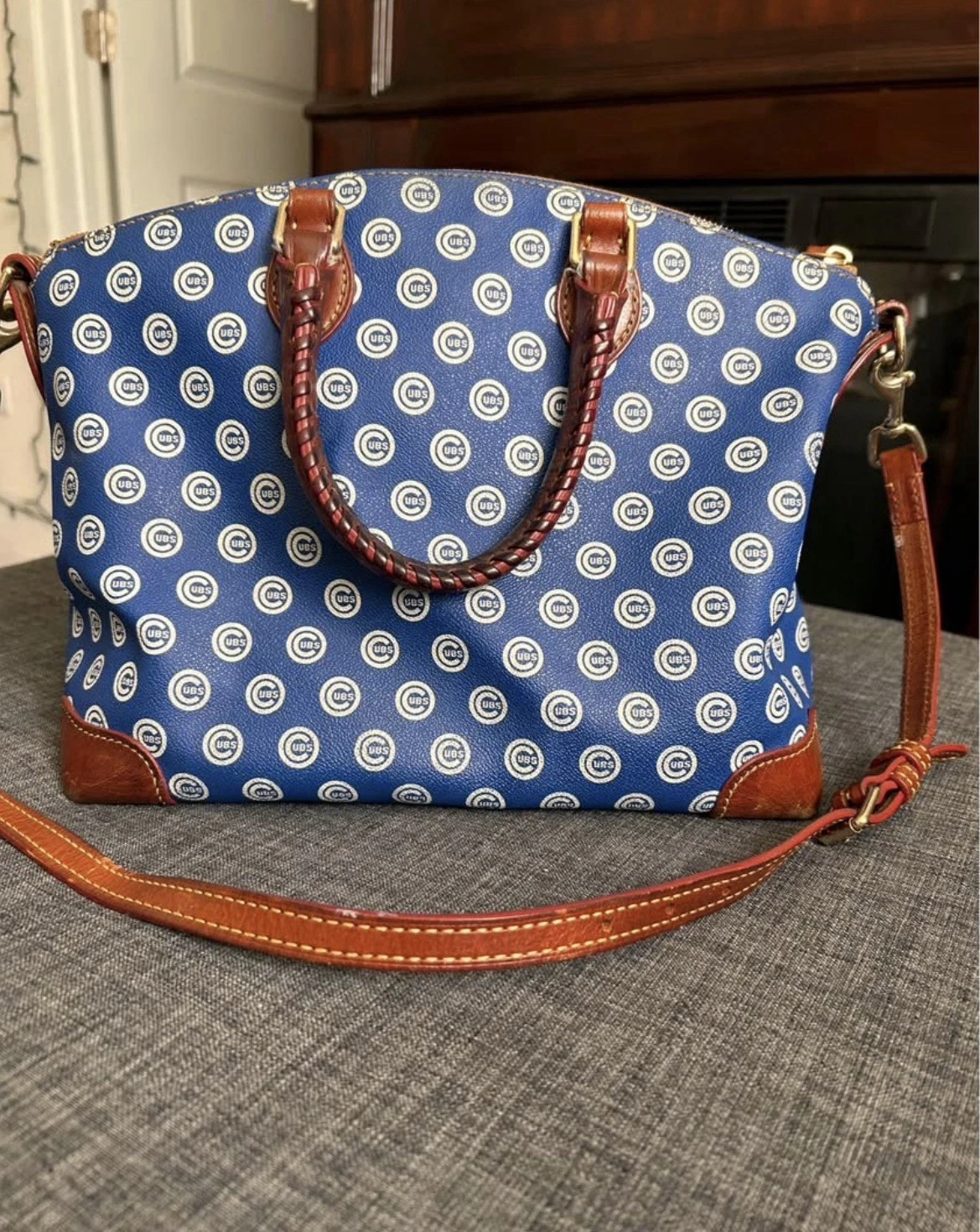 Dooney & Bourke Chicago Cubs Blue Bag with Brown Leather Trim