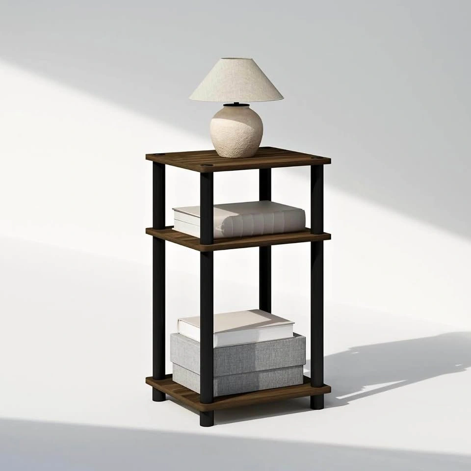 Compact 3-Tier Storage Shelf System - Organizer (Walnut/Black)