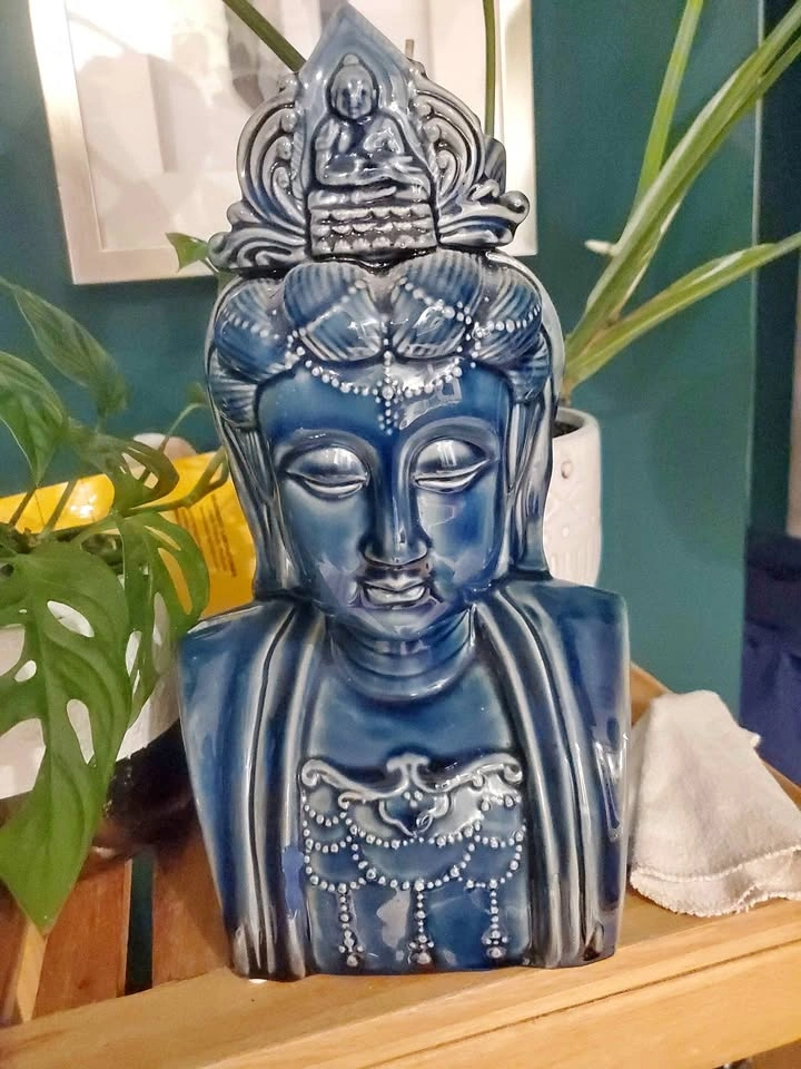 Asian Empress Ceramic Bust Woman Statue Figurine Blue Rare Zen B