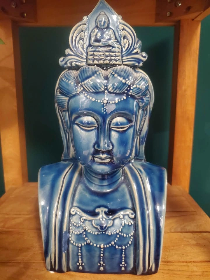 Asian Empress Ceramic Bust Woman Statue Figurine Blue Rare Zen B - photo 2