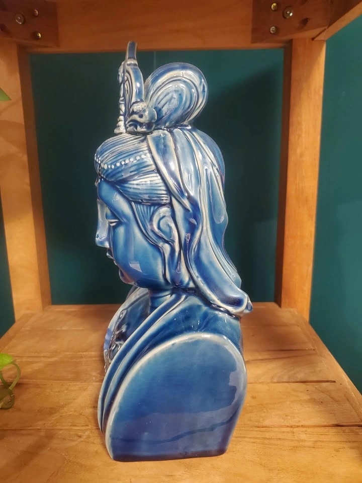 Asian Empress Ceramic Bust Woman Statue Figurine Blue Rare Zen B - photo 3
