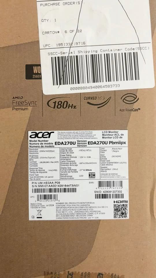 Acer 27" 1440p Curved Gaming Monitor - Like New w/ Box - photo 4