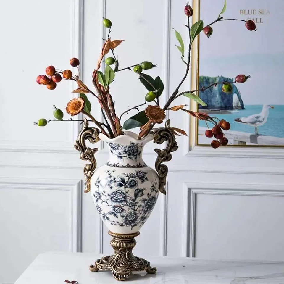 Tall Blue & White Ceramic Floor Vase – 16.5" Accent thumbnail