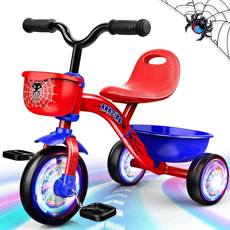 Spider Toddler Tricycle with Light-Up Wheels & Basket, Ages 1-5 thumbnail