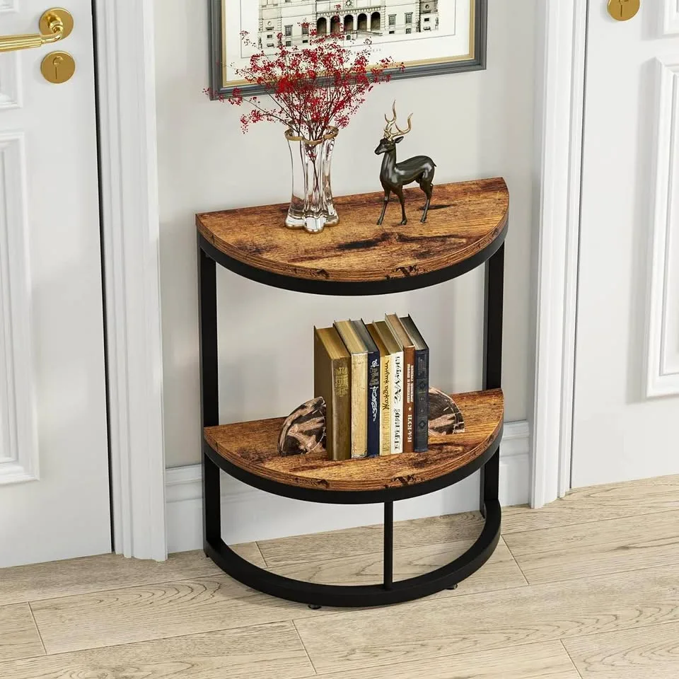 Rustic Half Round Side Table – 2-Tier Slim End Table thumbnail
