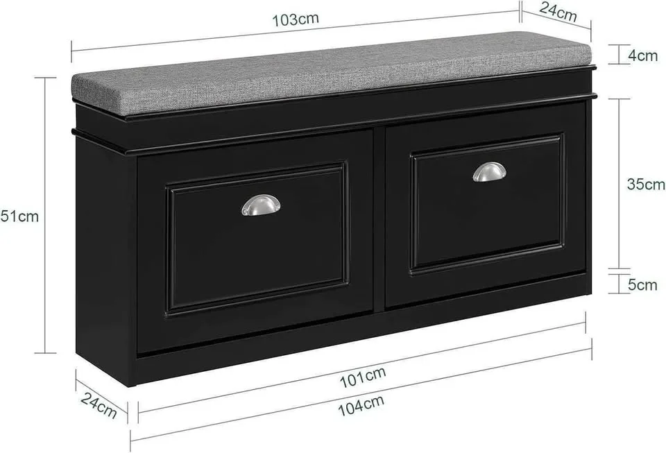 💄 🖤 Shoe Storage Bench with Cushion, 104 x 24 x 52 cm image indicator(2)