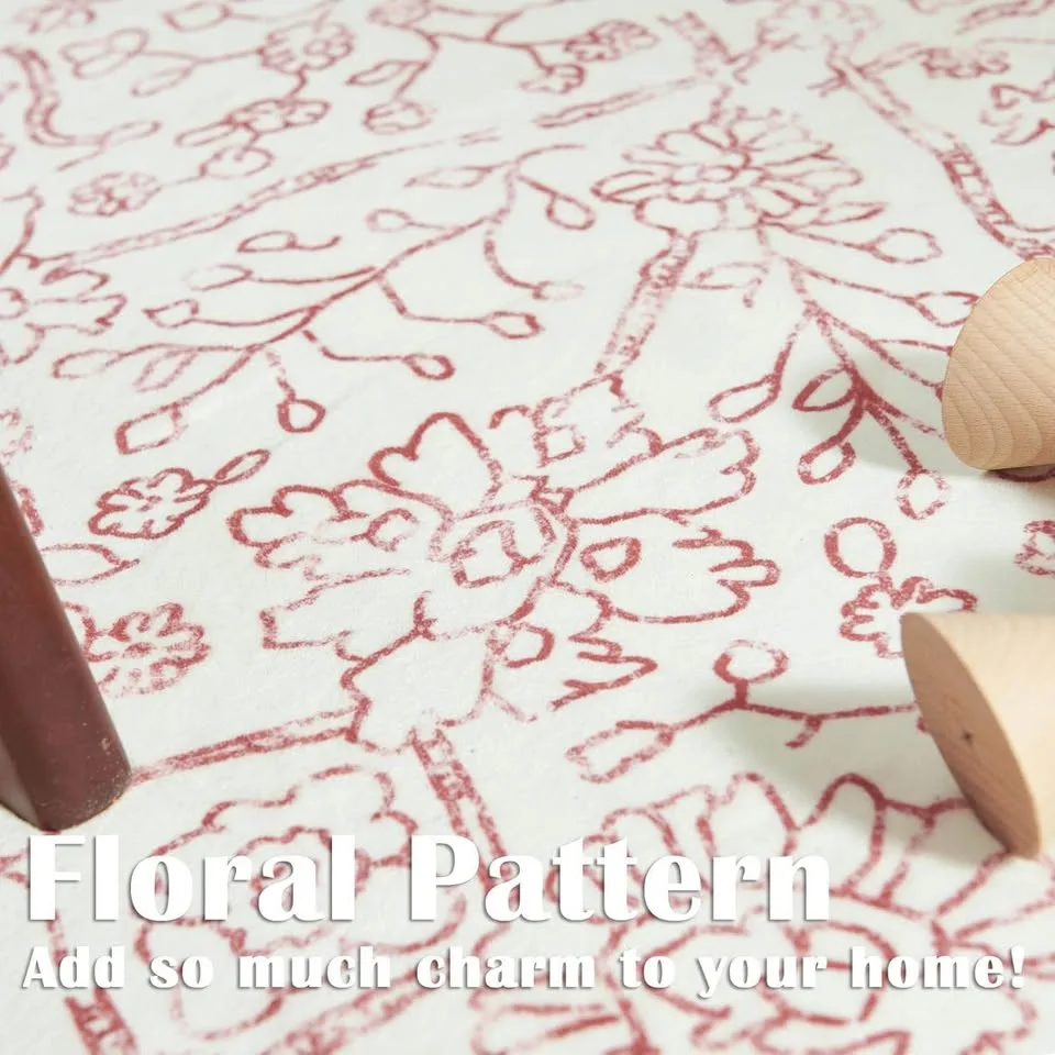 8x10 Boho Floral Rug, Washable & Soft, Red on Cream image indicator(3)