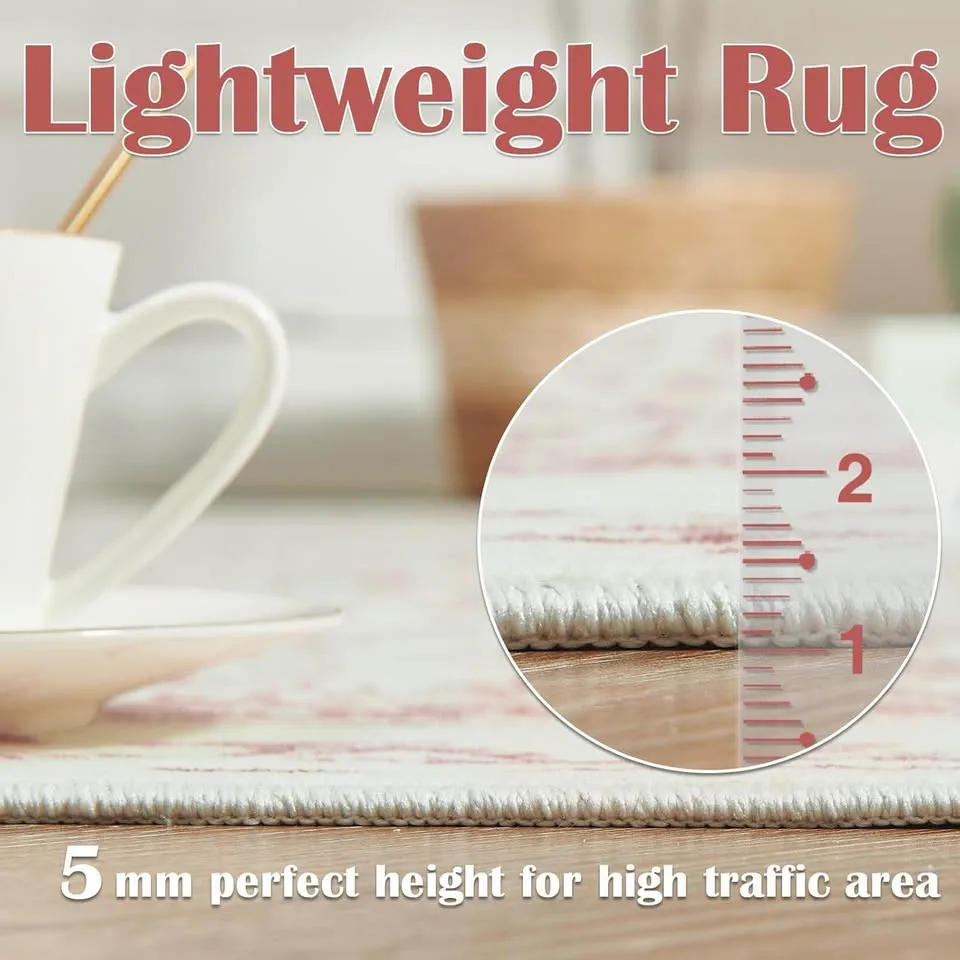 8x10 Boho Floral Rug, Washable & Soft, Red on Cream image indicator(4)