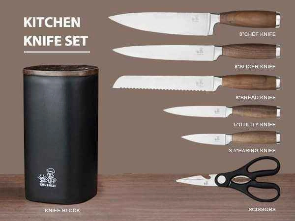 CHUSHIJI 7-Piece Stainless Steel Kitchen Knife Set with Block (W - photo 2