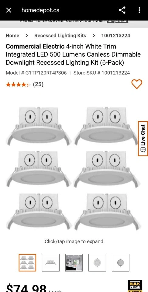 (6-Pack) 4-inch White LED Canless Dimmable Downlights