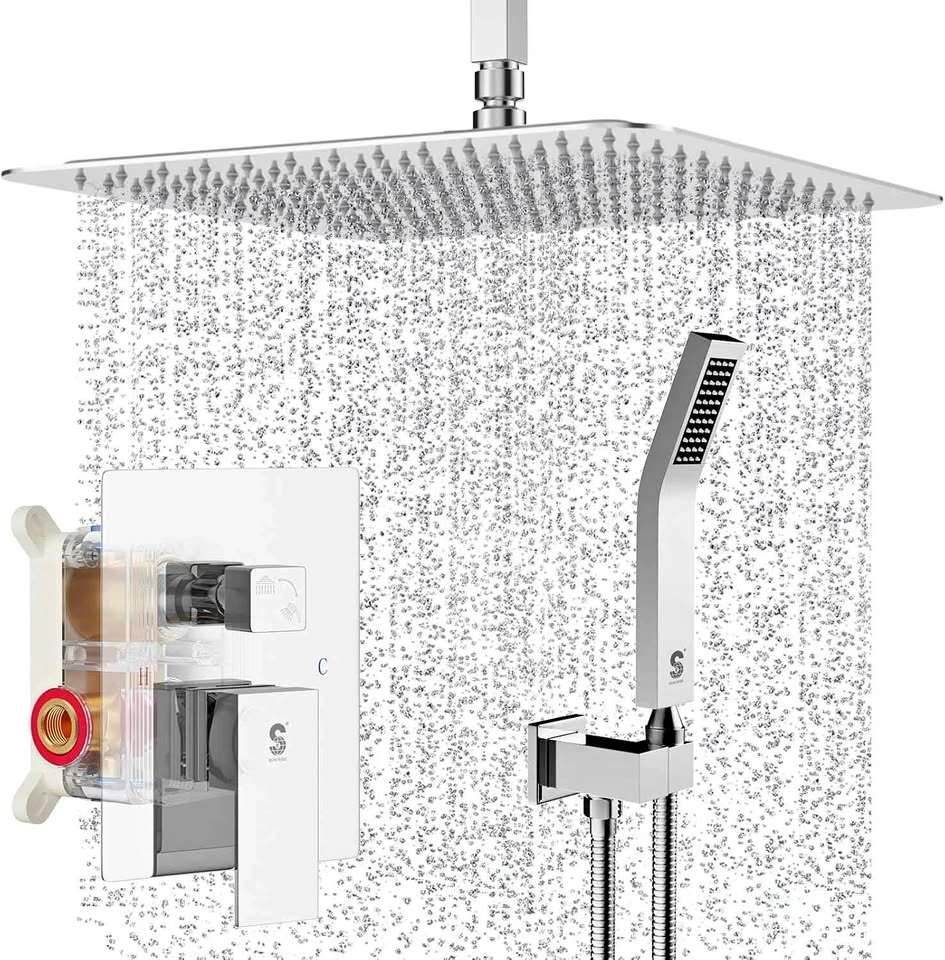 SR SUN RISE 12-Inch Ceiling Mounted Shower System (Chrome)
