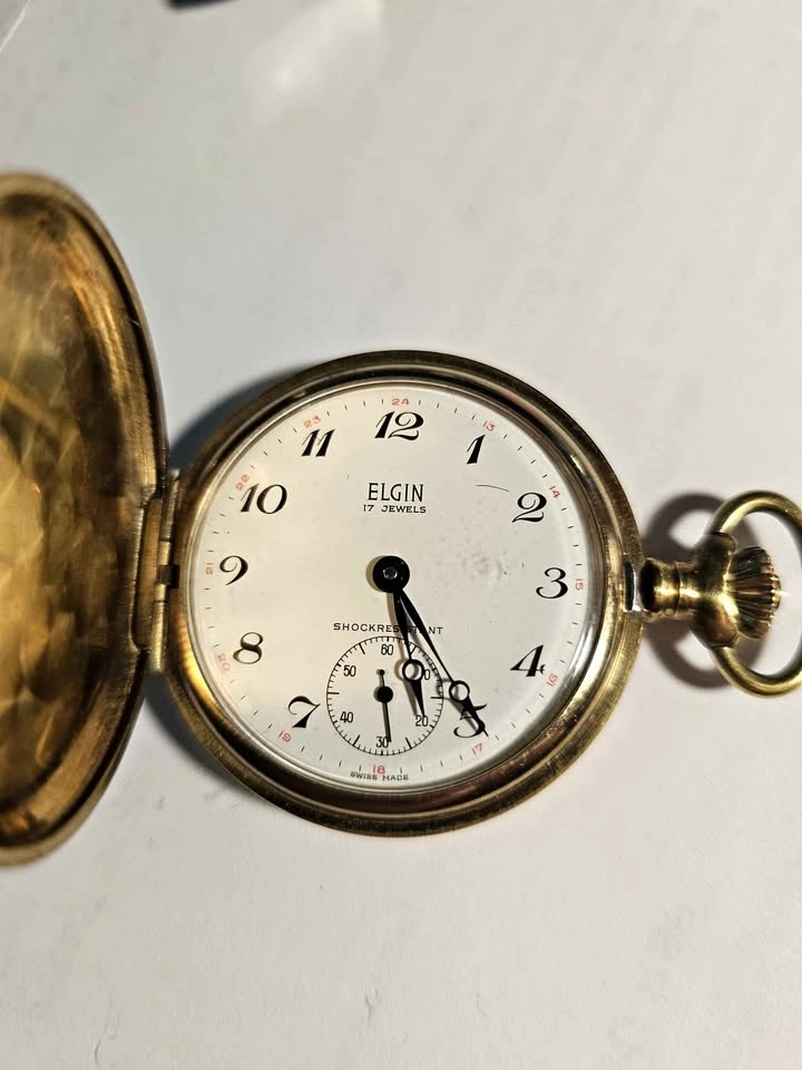 Elgin 17 Jewels Shock Resistant Pocket Watch with Huntsman Case