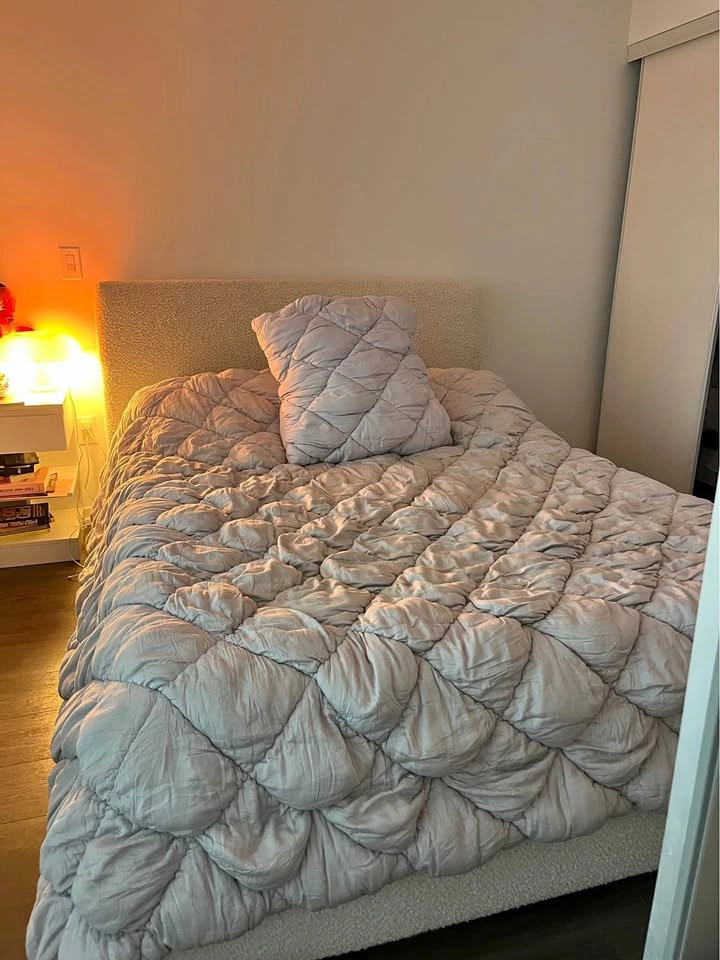 Endy Curve Queen Bedframe in Cream Boucle