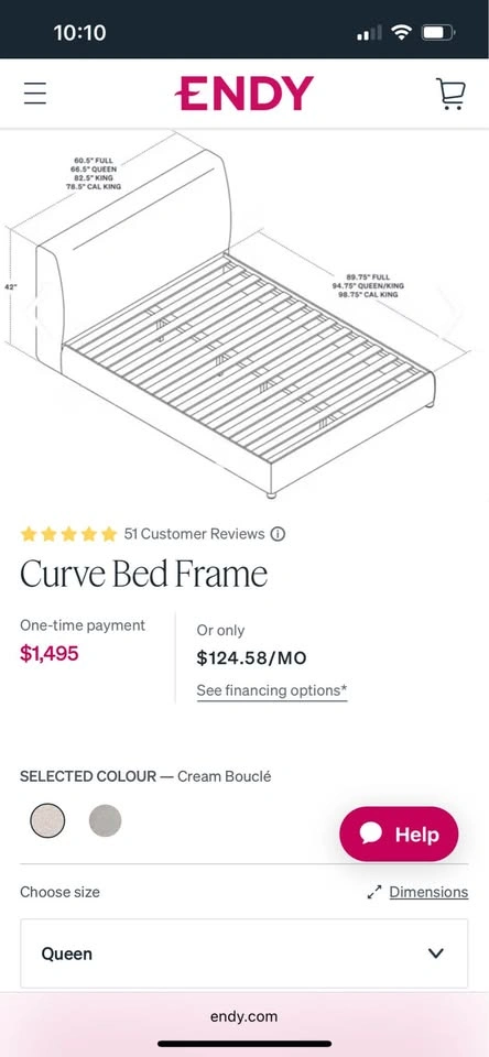 Endy Curve Queen Bedframe in Cream Boucle - photo 5