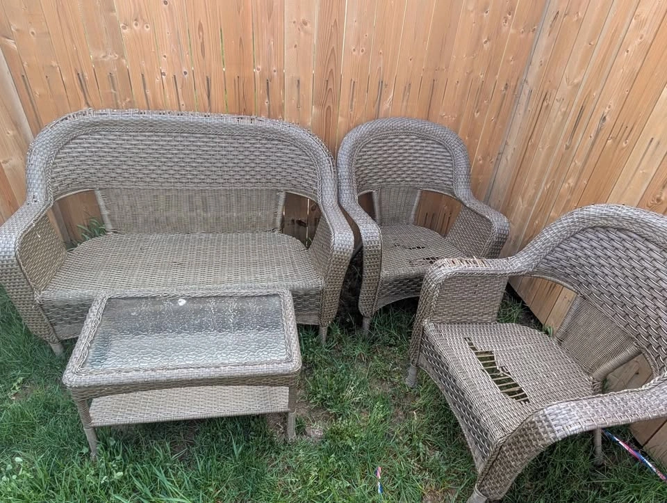 Grey Wicker Patio Set - Table, Loveseat, 2 Chairs - photo 2
