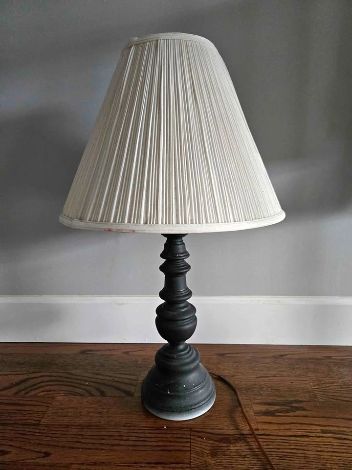 Elegant Black Table Lamp with Pleated Cream Shade