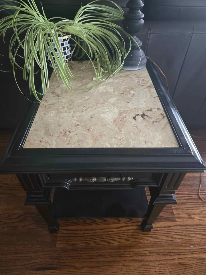 Marble Top Black Wood End Table w/ Drawer & Storage 21" x 27" x - photo 2