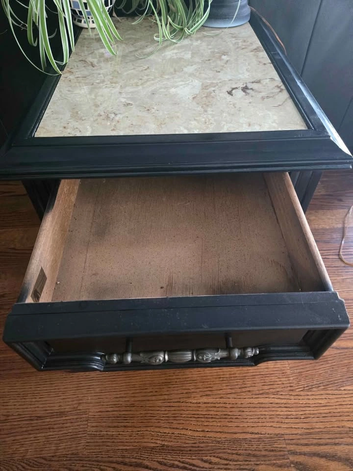 Marble Top Black Wood End Table w/ Drawer & Storage 21" x 27" x - photo 3