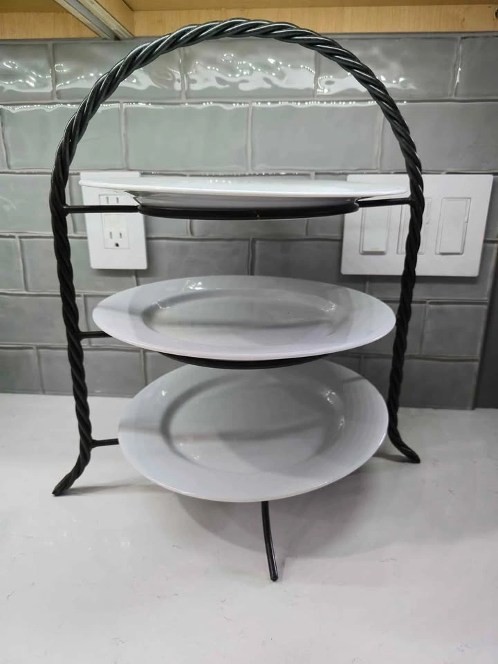 Wrought Iron 3 Tier Round Plate Stand Rack Serving Tray