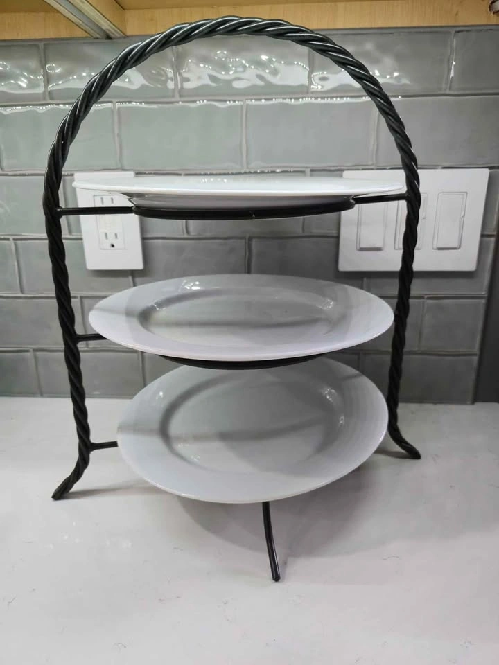 Wrought Iron 3 Tier Round Plate Stand Rack Serving Tray - photo 2