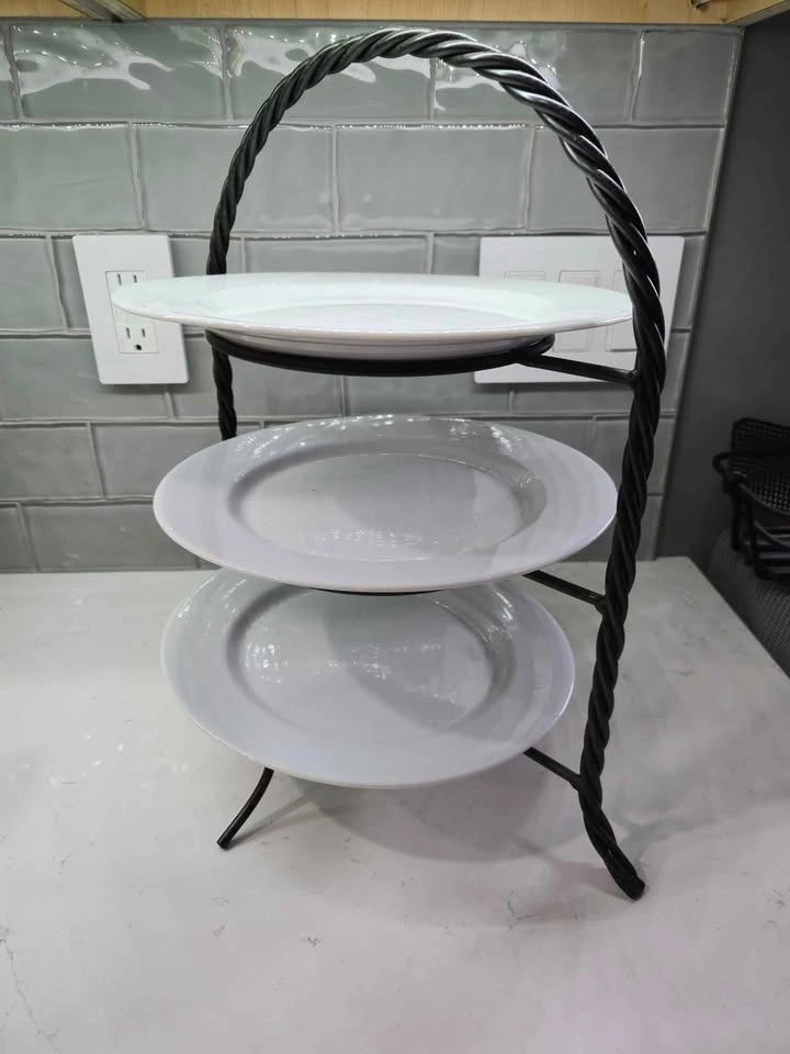 Wrought Iron 3 Tier Round Plate Stand Rack Serving Tray - photo 3