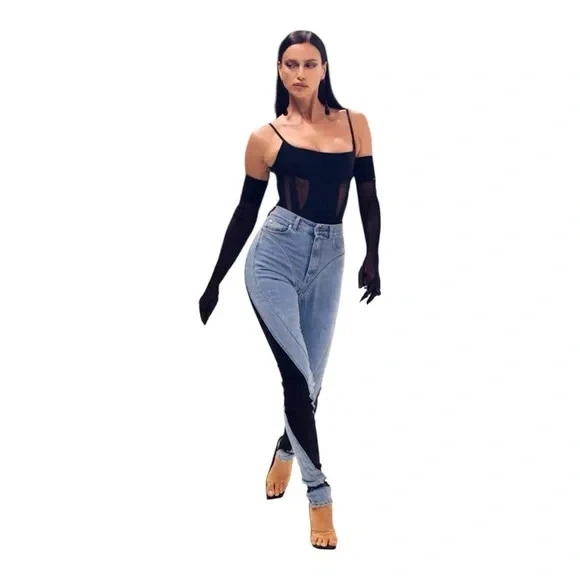 Mugler X H&M Spiral Jeans Black Stretch Denim EUR 36