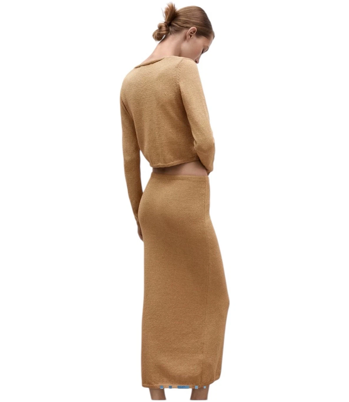 MANGO Tan Knit Set - Top & Midi Skirt - Size Small - photo 2