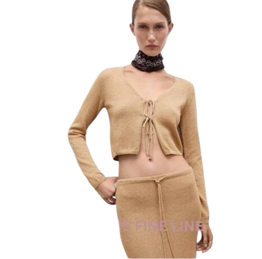 MANGO Tan Knit Set - Top & Midi Skirt - Size Small - photo 3