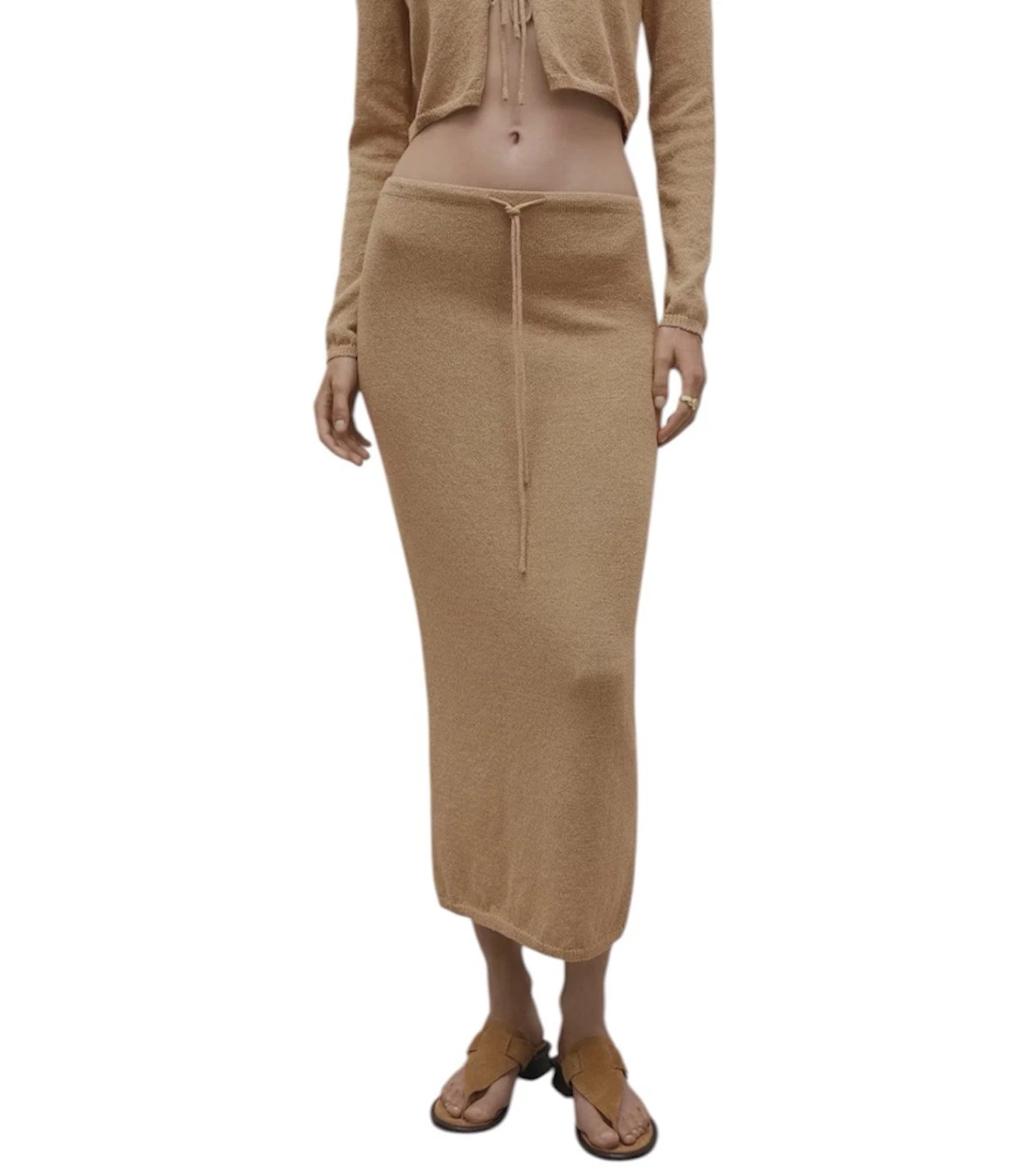 MANGO Tan Knit Set - Top & Midi Skirt - Size Small - photo 4