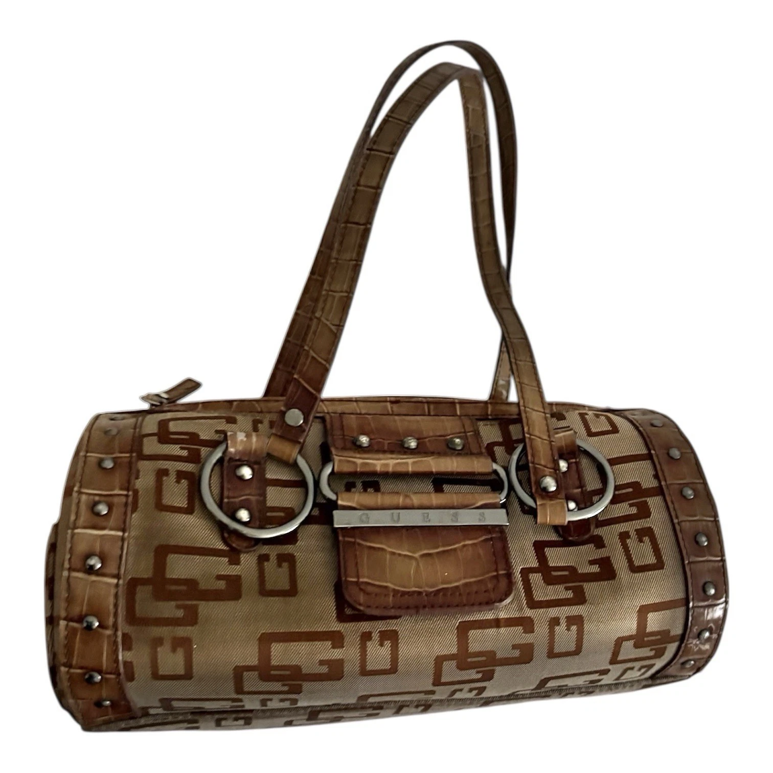 Guess Vintage Y2K Big G Logo Brown Monogram Shoulder Bag - photo 2