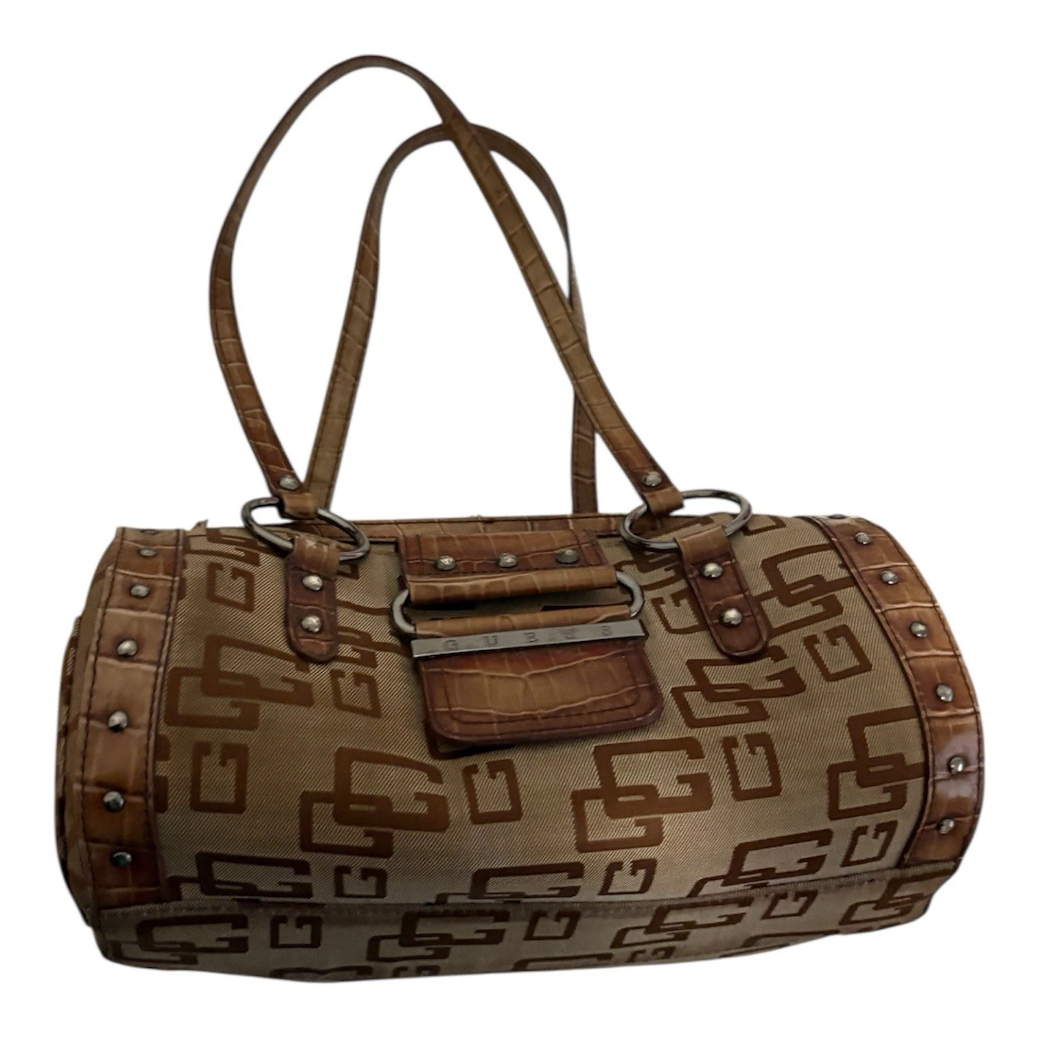 Guess Vintage Y2K Big G Logo Brown Monogram Shoulder Bag - photo 3
